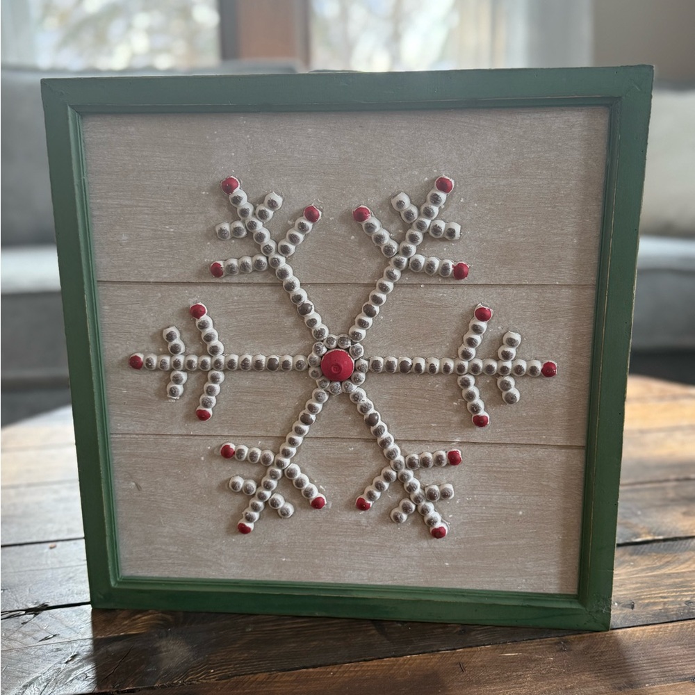 Green and Red Snowflake Wall Art